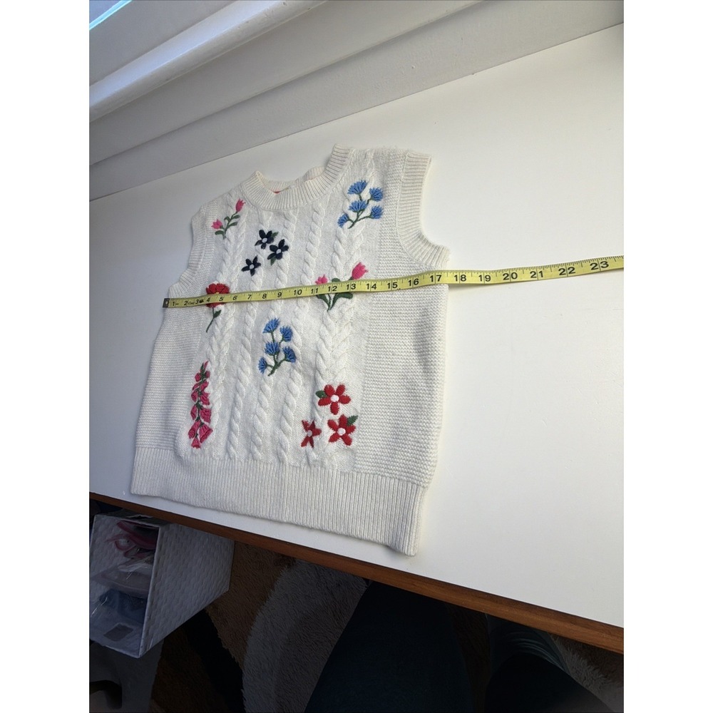Boden Cream Floral Embroidered Sleeveless Sweater Vest XS Wool Alpaca - Picture 6 of 7